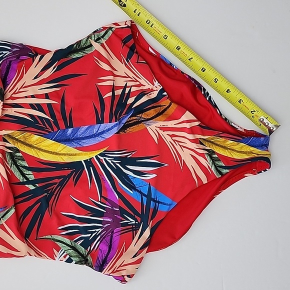 One Piece Bathing Suit Strappy Back Red Multi Tropical Floral Print Size  S/M - Picture 13 of 15